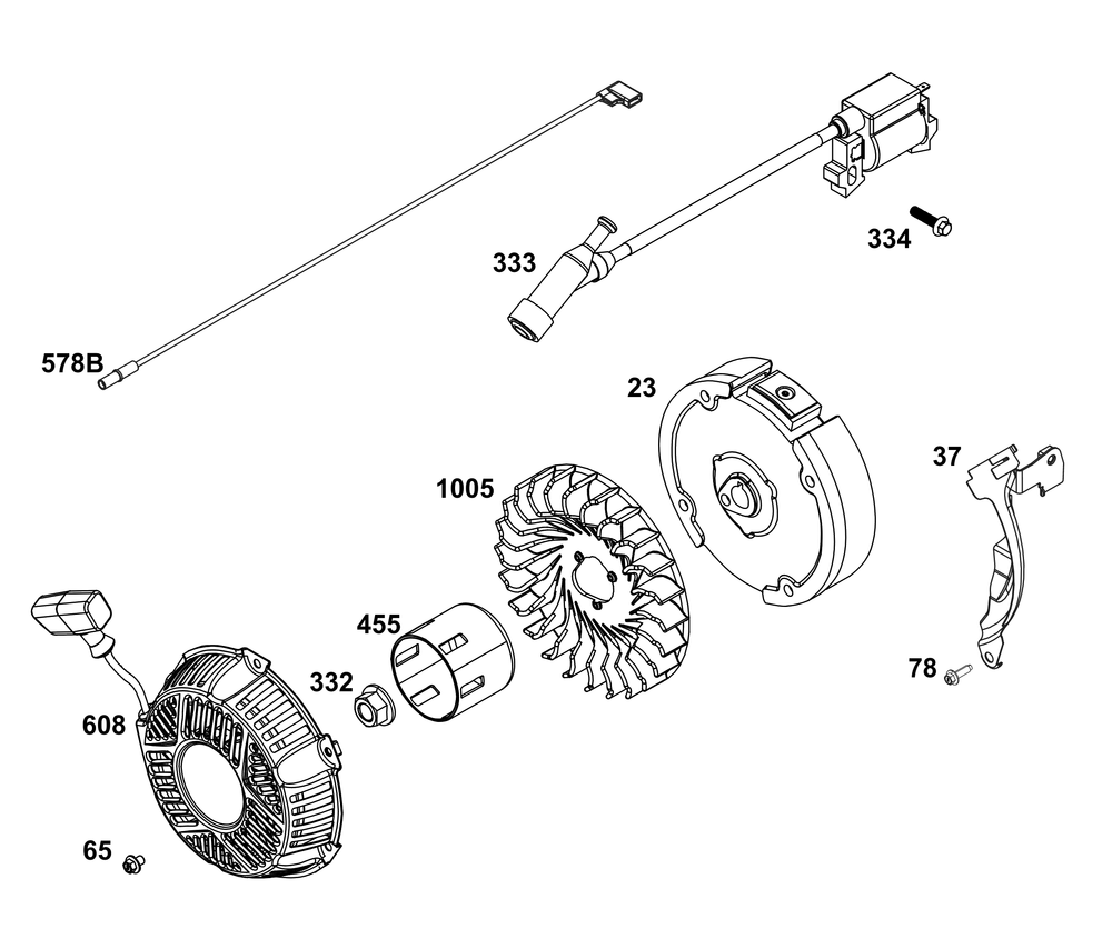 Flywheel, Ignition, And Starter Group Diagram and Parts List for 106232-0391-H5 100000 - 19Z999 Briggs and Stratton Engine